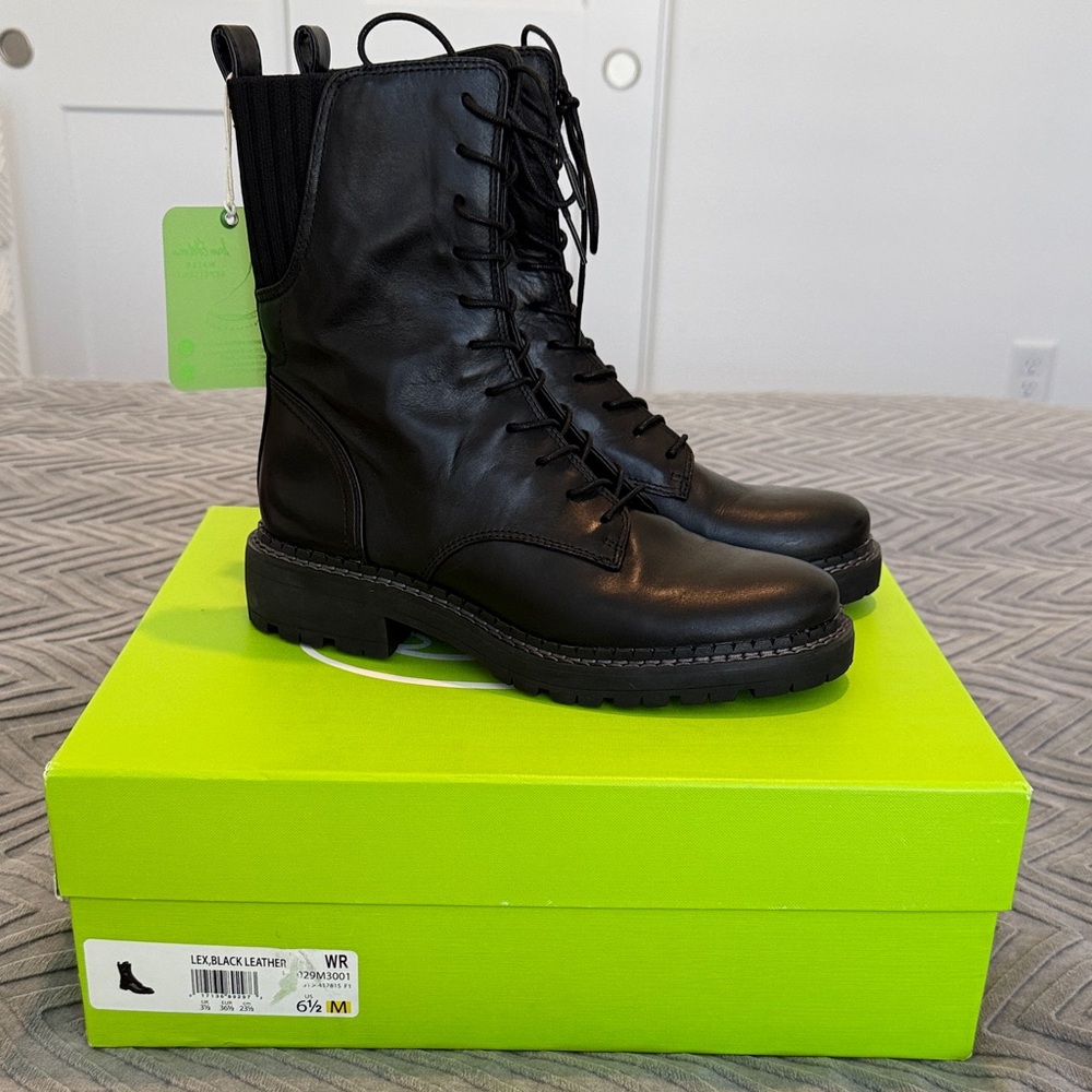 NWT Sam Edelman Lex Black Leather Lace Up Combat Boots